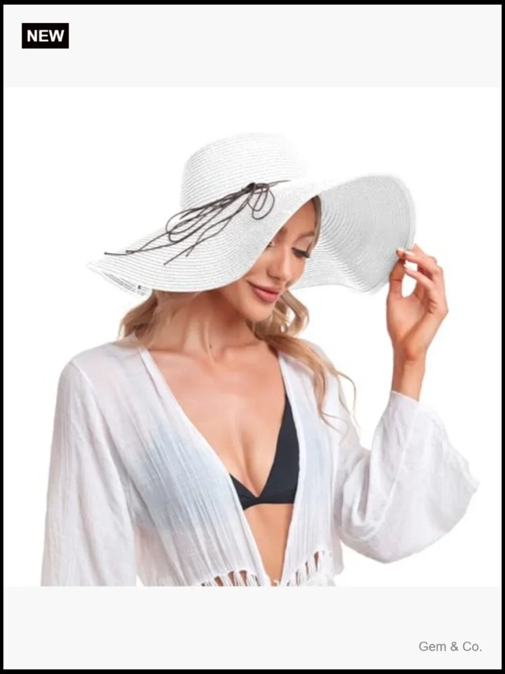 Wide Brim Straw Sun Hat UPF 50+ Foldable Floppy Beach Hat